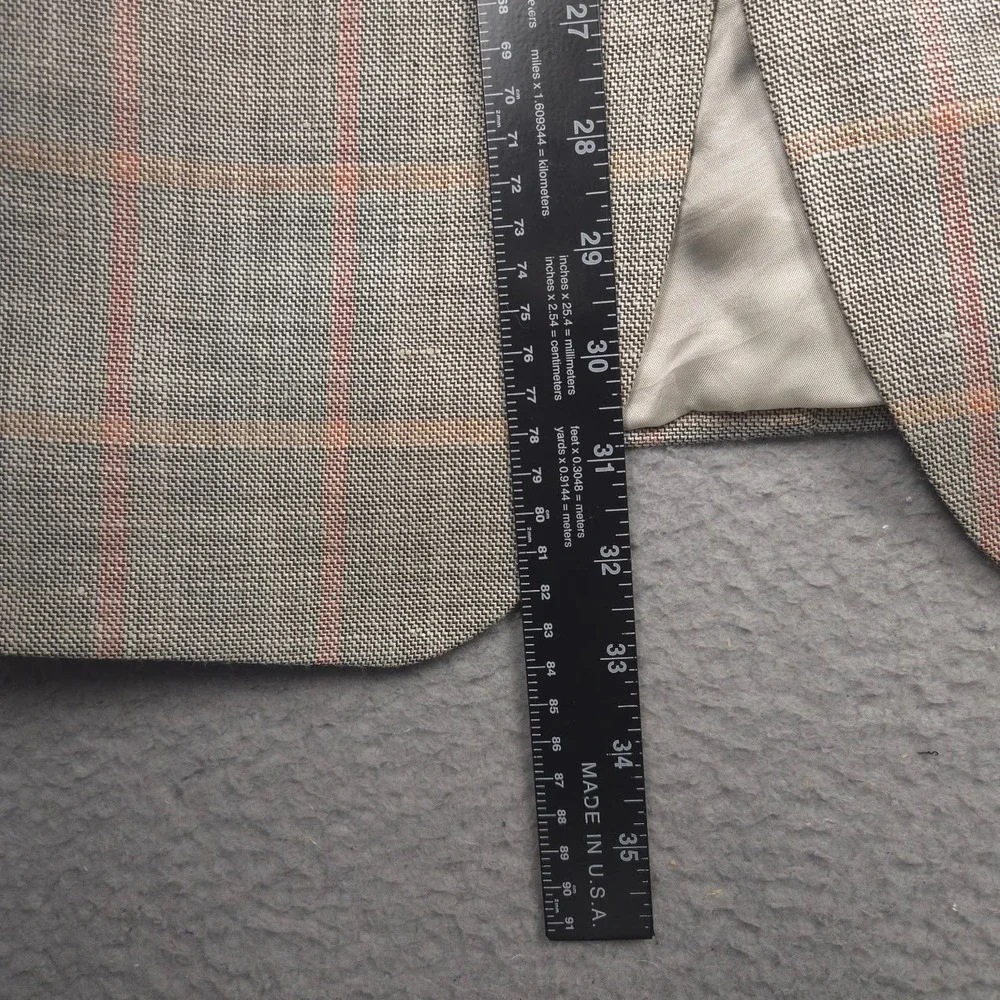 Jos A Bank Sport Coat Men 41R Wool Silk Linen Herringbone Windowpane Gray